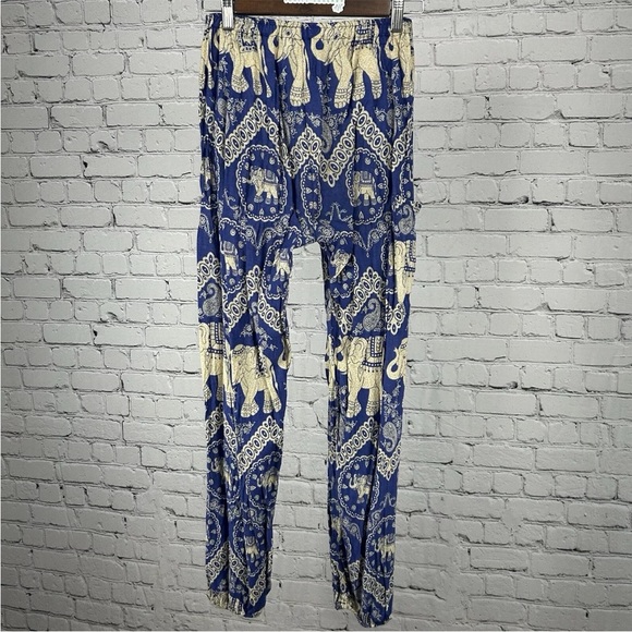 Earthbound Blue and Cream Elephant Print Pants - Picture 2 of 6